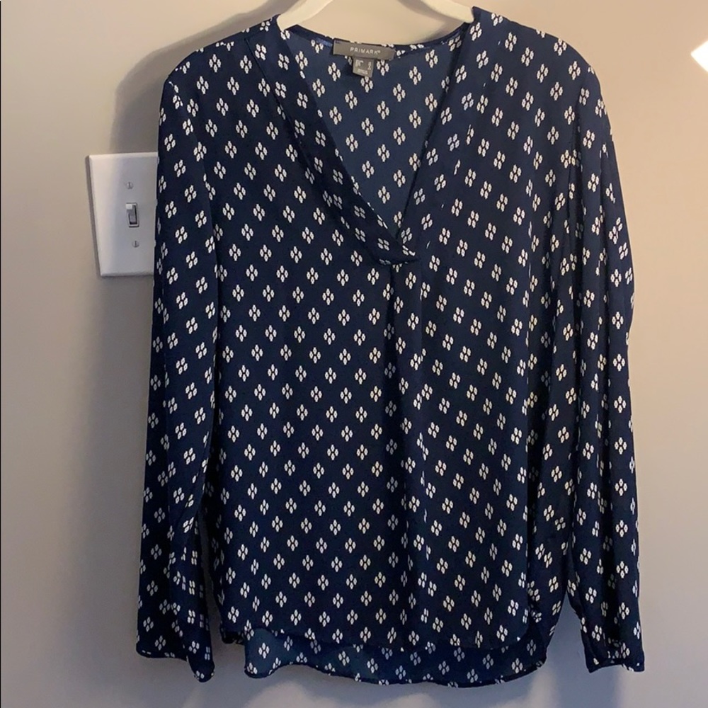 Blue Blouse with White Design
